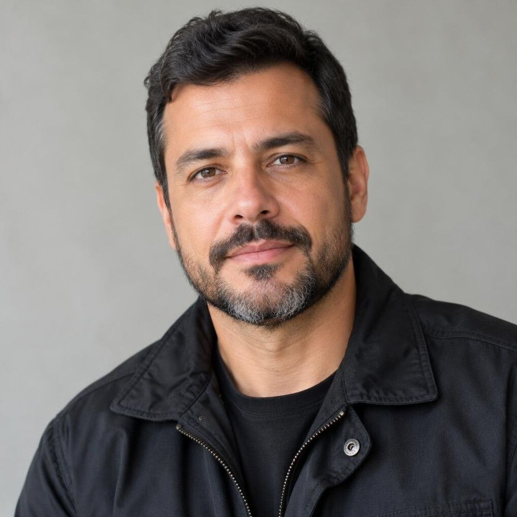 Portrait of a bearded Brazilian man researcher